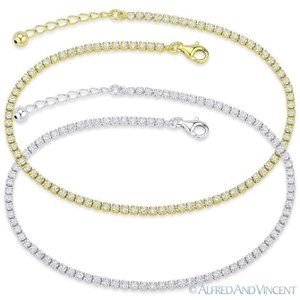 2.3mm Round Cut CZ Crystal Tennis Anklet in .925 Sterling Silver w/ Rhodium
